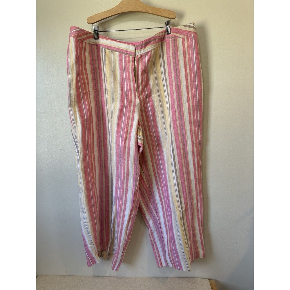 Tweeds Woman Sz. 14W 100% Linen Pants Striped Orange/pink Wide-Leg Casual Summer